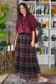 Myrtle Plaid Tulle Midi Skirt Aubergine